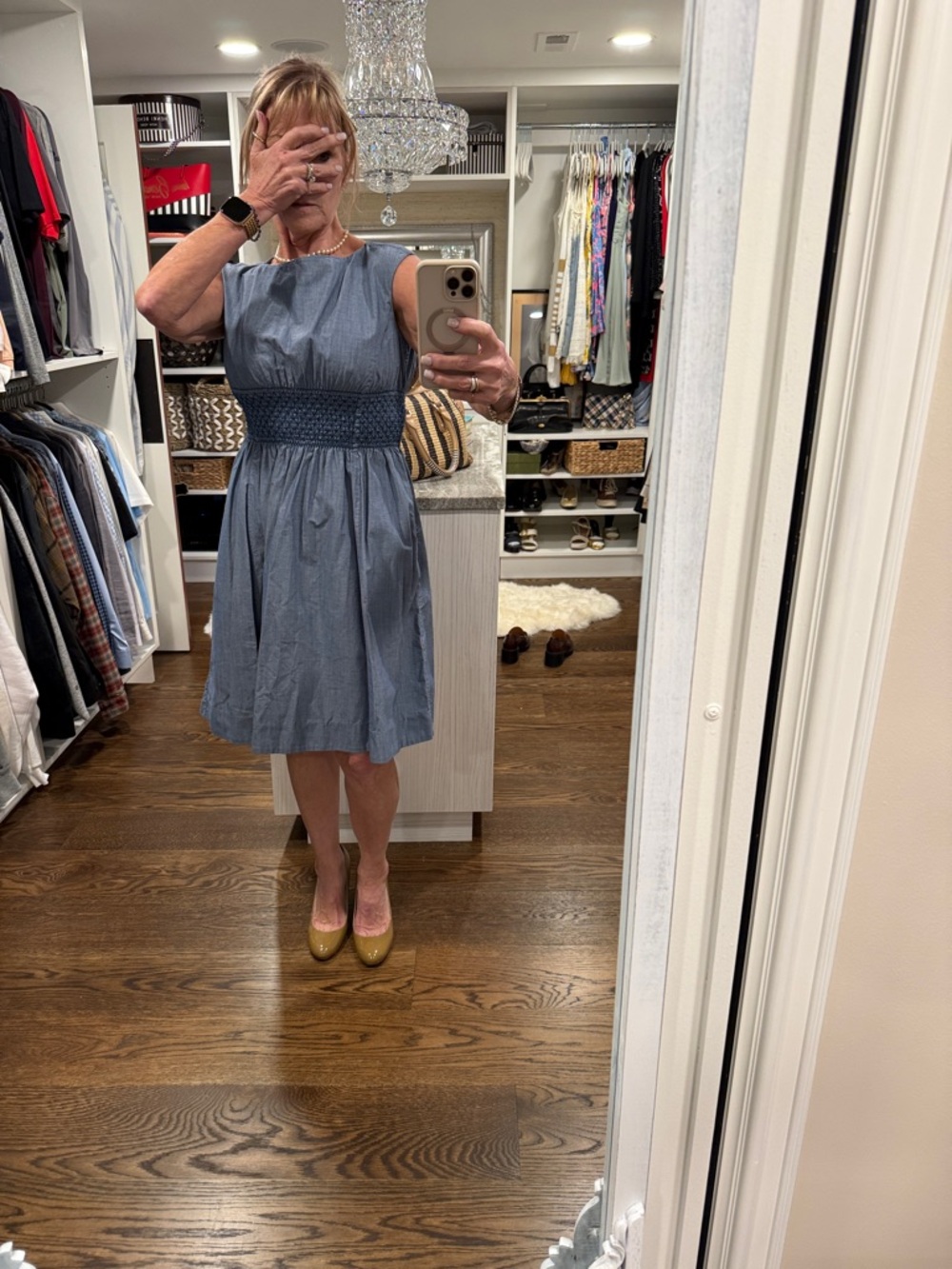 Kate Spade Blue Fit & Flare Dress Size 4 Smocked Waist Sleeveless - Picture 4 of 8